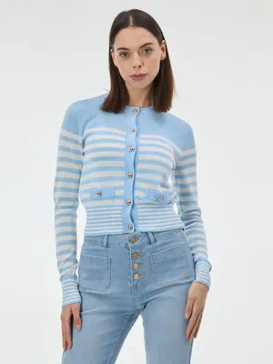 Produktbild von Orsay Hellblaue gestreifte Damenstrickjacke 40
