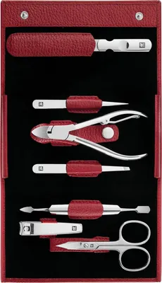 Produktbild von ZWILLING Maniküre-Set 7-teilig, Pediküre Reise-Etui aus Leder, Rot, Classic