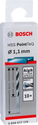 Obrázok produktu pre Vrták do kovu HSS PointTeQ, DIN 338, 1,1 mm, balenie 10 ks