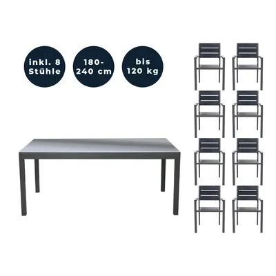 Immagine prodotto di Home Deluxe - Tavolo da giardino allungabile - SOL - ca. 180 (240) x 90 x 75 cm - incl. 8 sedie, incl. accessori I Mobili da giardino tavolo allungabile set da balcone