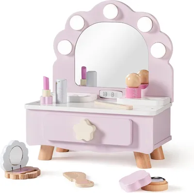 Produktbild von Kinder Schminktisch helllila, Holz, mit Spiegel und Licht, Rollenspiel