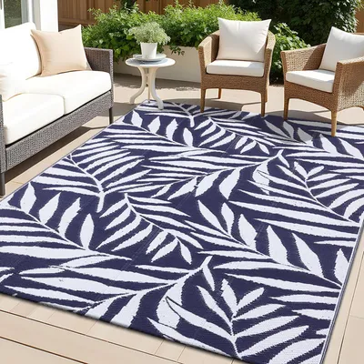 Obrázok produktu pre Omgoods – Vonkajší koberec, vodeodolný – Oboustranný dizajn – 150 x 240 cm – Jemný vzor – Vhodný na balkón/terasu – Odolný materiál – Koberček do záhrady