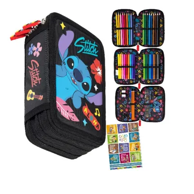 Obrázek produktu pro Penál 3 přihrádky - Penál pro dívky - Penál 3 přihrádky Školní penál a sešit s domácími úkoly - Stitch