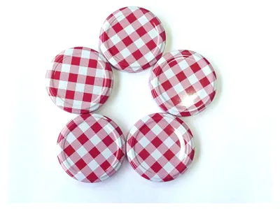 Produktbild von 5 Twist-Off Schraubdeckel für Einmachgläser, rot-weiß kariert, Durchmesser 43 mm