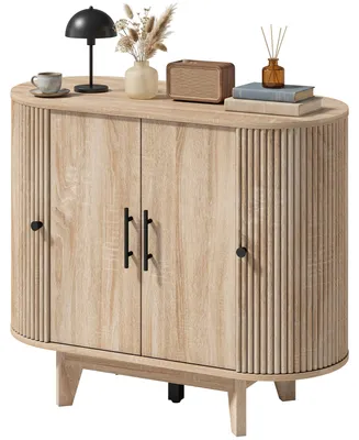 Produktbild von Wohnzimmer-Sideboard, ovales Aufbewahrungsm?bel mit 4 Tš¹ren und verstellbaren Einlegeb?den, 90 x 40 x 76 cm, Eiche