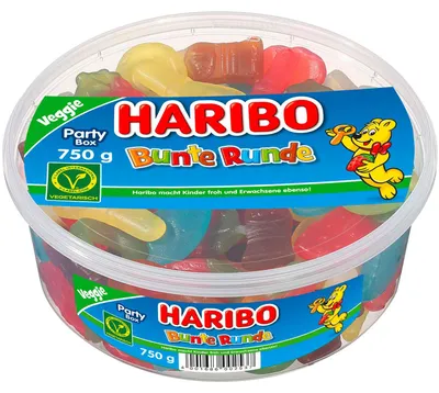 Image de Haribo Boîte ronde colorée veggie Party classique Boîte ronde 750 g