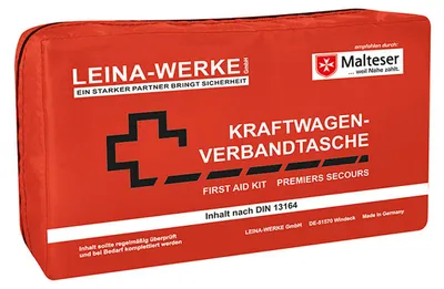 Zdjęcie produktu dla Leina Werke apteczka samochodowa Compact w kolorze czerwonym Zawartość DIN 13164