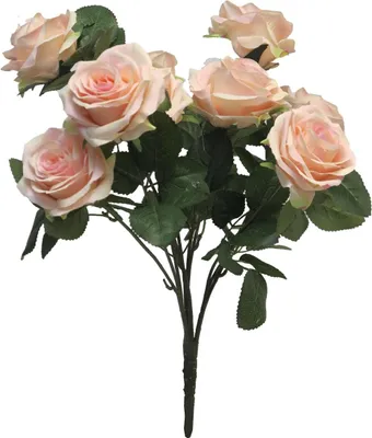 Produktbild von artplants.de Dekoblume Rosenbusch Kailin auf Steckstab, rosa-Creme, 40 cm - Textil Rosen