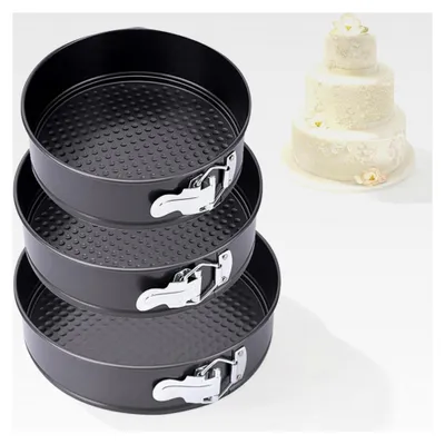 Produktbild von 3 Stück Rund Springform, 20/22/24 CM Kuchenform, Abnehmbarer Antihaftboden, Kohlenstoffstahl Backformen für verschiedene Kuchen und Brote