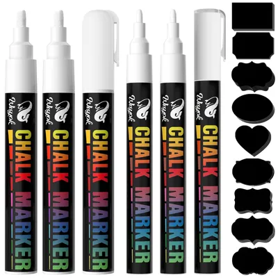 Image de 6 marqueurs effaçables à sec pour tableau blanc, avec 45 étiquettes, de 3 et 6 mm