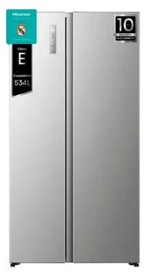 Produktbild von Hisense Hi3 Freistehend Side-by-Side-Kühlschrank, Inox, 527 l, Freistehend, Amerikanische Tür, Grau, Edelstahl, 2 Tür(en), Berührung, LED