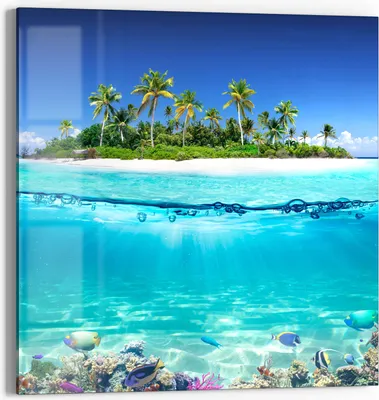Produktbild von DEQORI Glasbild Echtglas 30x30 cm 'Insel im tropischen Meer' Wandbild Bild modern Deko