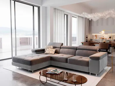 Produktbild von Masseno Ecksofa ELMA L-S mit Schlaffunktion L-Form, Sofa mit Bettkasten, Wohnzimmersofa, Couch, Soffa, Bettsofa, Couchgarnitur- Grau, MONOLITH 85 + MONOLITH 84