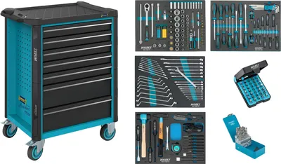 Produktbild von HAZET Assistent, 7 Regale, Stahl, Schwarz, Blau, 25 kg, 4 Rad/Räder, 518 mm