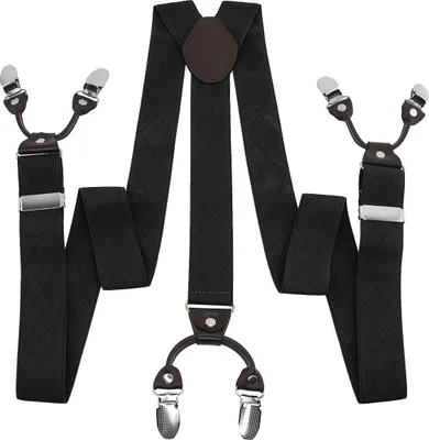 Produktbild von MidGard Y-Form Hosenträger mit 6 extra starken Clips, 3,5 cm Breit, Einstellbar und Elastisch, Einheitsgröße für Männer Schwarz