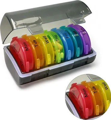 Image de Boîte à médicaments hebdomadaire Noir et 7 couleurs 21 compartiments Bonne étanchéité Mallette de rangement portable pour les médicaments pendant 7 jours