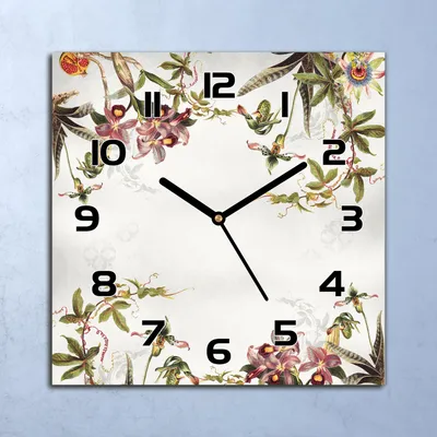 Produktbild von Wanduhr Echt-Glas-Küchenuhr Vintage Blumen Kunst Quarz 30x30 Deko Bilder