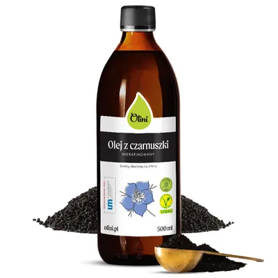 Zdjęcie produktu dla Olej z czarnuszki 500 ml nierafinowany, wspomaga odporność Olini