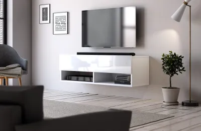 Produktbild von TV-Lowboard Derby in glanz Weiß TV-Schrank 100 x 31 cm hängend Fernsehschrank