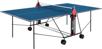 Produktbild von SPONETA Tischtennisplatte Kompakt, Innenbereich, 16 mm Holzplatte, 25 mm Stahlrohrrahmen, Blau und Schwarz, Inklusive Netz
