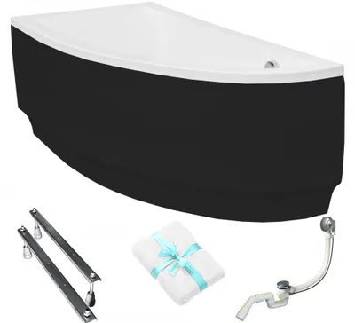 Produktbild von Aqua For You | Besco Asymmetrische Badewanne Praktika Links - 150x70 Cm - mit Verkleidung - mit Siphon - mit Beinen - Antibakterielle Beschichtung