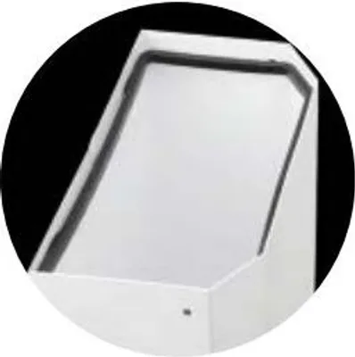 A close-up, angled view of a white waste bin.