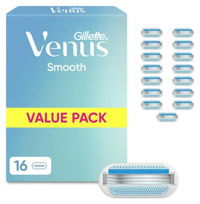 Immagine prodotto di Lame di ricambio Gillette Venus Smooth, confezione da 16 – Rasoio da donna a 3 lame