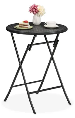 Produktbild von Gartentisch Beistelltisch Klapptisch - Rund - Ø 60 cm - Schwarz - Für Balkon und Terrasse