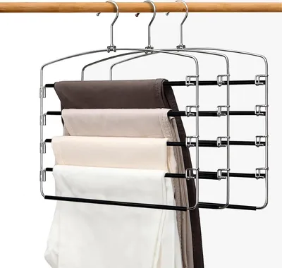 Produktbild von Hosenbügel, platzsparend, rutschfest, Hosenbügel, Edelstahl, platzsparend, für Hosen, Jeans, Schal, zum Aufhängen, Schwarz (3 Stück)