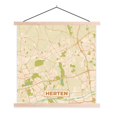 Produktbild von MuchoWow® Textilposter Hirsch - Vintage - Karte - Stadtplan 60x60 cm mit holzfarbenen Rahmen - Wanddekoration