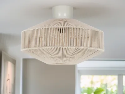 Produktbild von LED Boho Deckenleuchte mit Lampenschirm Baumwolle Beige für Wohnzimmer & Flur