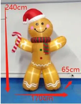 Zdjęcie produktu dla HOMCOM 240 cm nadmuchiwana dekoracja świąteczna na zewnątrz w kształcie piernikowego ludzika ze zintegrowanymi światłami LED nadmuchiwana dekoracja świąteczna na zewnątrz z laską cukrową dekoracja świąteczna na podwórko, trawnik