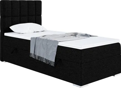 Produktbild von MEBLINI Boxspringbett mit Bettkasten - Gepolstert Einzelbett mit Matratze und Topper - Polsterbett mit Stauraum - Bett mit Kopfteil - Stauraumbett - LUKAS - 90x200 Links - H3/Schwarz Webstoff