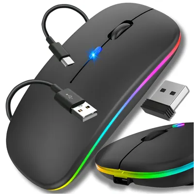 Zdjęcie produktu dla Myszka Bezprzewodowa Cicha Podświetlana Rgb Bezklikowa Bluetooth Do Laptopa