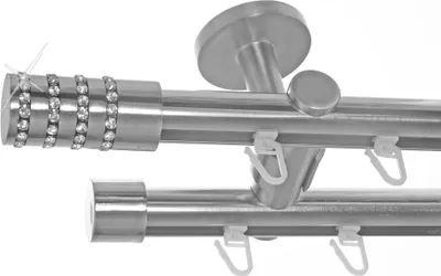 Produktbild von Innenlauf Gardinenstange Edelstahl Look 20mm Deckenbefestigung, 2-läufig Kristall, Länge wählbar D40 E39E30