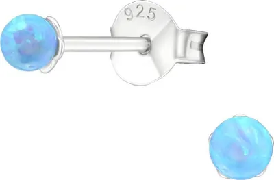 Produktbild von 925 Sterling Silber Ohrstecker synthetischer Opal 3mm in verschiedenen Farben Farbe - Hellblau
