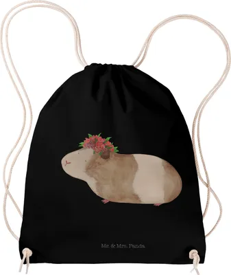 Produktbild von Mr. & Mrs. Panda Turnbeutel Meerschweinchen Weisheit - Schwarz - Geschenk, Rucksackbeutel, Spruch, Wunder, wander rucksack, Stoffbeutel, Wunderland, Beutel, Motivation