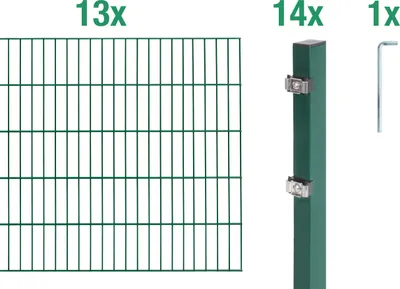 Produktbild von Alberts Doppelstabmatten Zaun, Höhe 100 cm, Länge 26 m, Zaun-Komplettset zum Einbetonieren, grün, Pfosten 60x40 mm