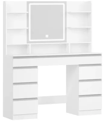 Productafbeelding van Make-uptafel - Kaptafel - LED-verlichting - 3 lichtkleuren - Instelbare helderheid - Spiegel - 7 lades - Wit