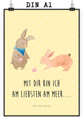 Produktbild von Mr. & Mrs. Panda Bild Hasen Muschel DIN A1 - Gelb Pastell - Geschenk, Muscheln, Beste Freundin, drucke, Posterdruck, Muttertag, Kunstdruck, Wanddekoration, Plakat, Strand