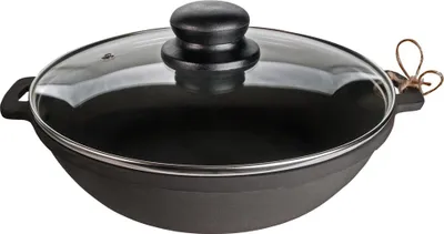 Produktbild von Servierpfanne mit Glasdeckel Gusspfanne Bratpfanne aus Gusseisen Gussbratpfanne 28cm T104C3
