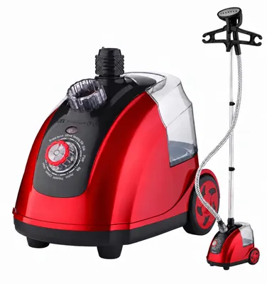 Zdjęcie produktu dla Stacja parowa 1800 W, stojąca, pojemność zbiornika 1300 ml, wydajność 32 g/min, 11 stopni regulacji pary, z wieszakiem na ubrania, Obraz wygenerowany przez AI