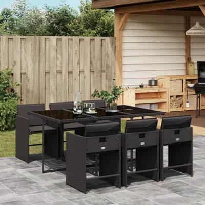 Produktbild von Best Möbel Gartenmöbel Set Balkonmöbel-Set 7-tlg. Garten-Essgruppe mit Kissen Schwarz Poly Rattan - Gartenmöbelgarnituren Cloris Neu6938463 3parcel