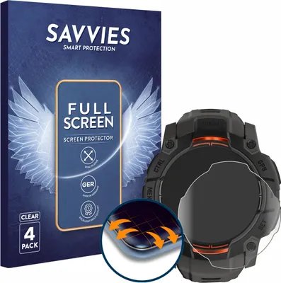 Produktbild von 4x Savvies Fullscreen Schutzfolie für Garmin Instinct 3 Solar (50 mm) Displayschutz Folie Fullcover Klar Transparent