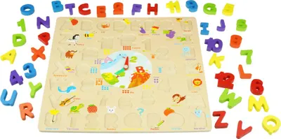Image de Puzzle en bois alphabet lettres chiffres et horloge
