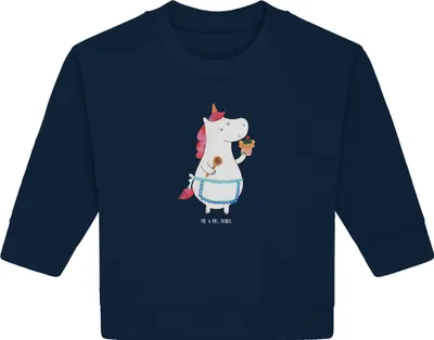 Produktbild von Mr. & Mrs. Panda Organic Baby Pullover Einhorn Küche 12. - 18. Monat - French Navy - Geschenk, Bullover, Backen, Muffin, Unicorn, Torte, Einhörner, Kuchen