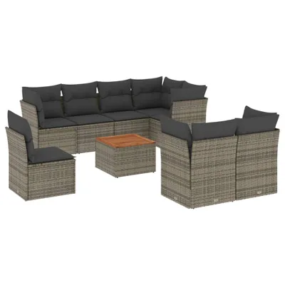 Produktbild von 9-tlg. Garten-Sofagarnitur mit Kissen Grau Poly Rattan