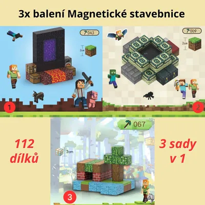 Obrázek produktu pro 3x balení Magnetické stavebnice – 112 ks Architektonická sada pro děti od 3 let | Montessori vzdělávací hračka, konstrukční kostky