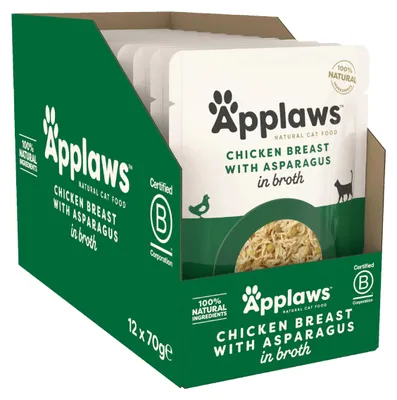 Productafbeelding van Applaws kattenvoer, natvoer, kip met asperges in bouillon, 70 gram portiezakjes (12 x 70 gram)