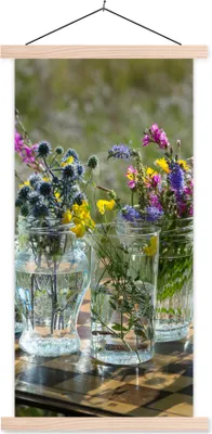 Produktbild von MuchoWow® Textilposter Vase - Blumen - Farben 40x80 cm mit holzfarbenen Rahmen - Wohnzimmer